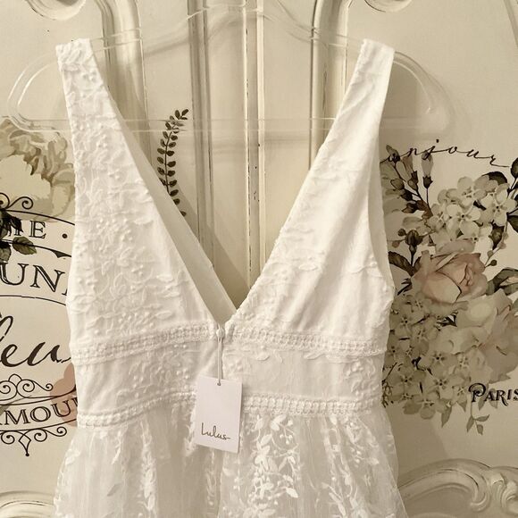 Lulus Sweetest Beloved Maxi Dress Women's L White Mesh Embroidered NWT - Picture 8 of 13